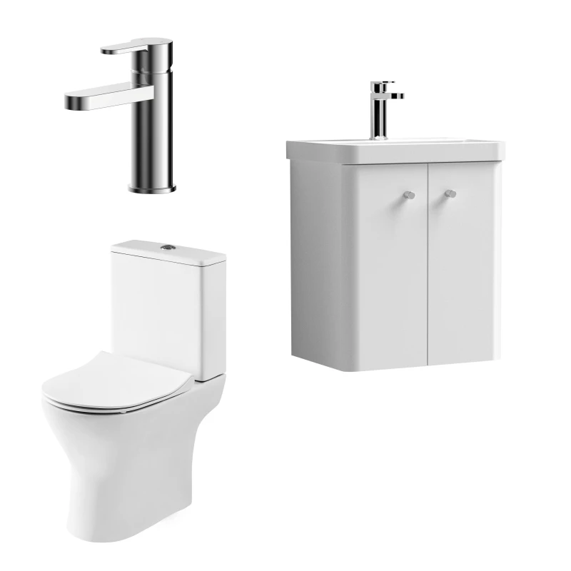 Image of Balterley Cloakroom Wall Hung Vanity Toilet and Tap Set Gloss White 500mm White