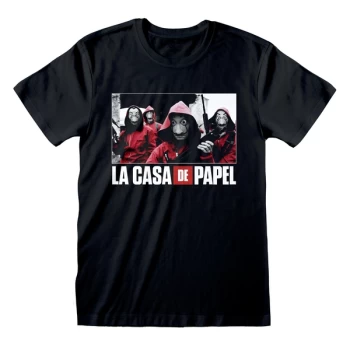 Image of La Casa De Papel - Photo And Logo Unisex Medium T-Shirt - Black