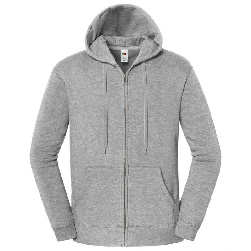 Image of Fruit of the Loom Mens Iconic Premium Full Zip Hoodie in Mid Grey Size: Medium Mid Grey Male M