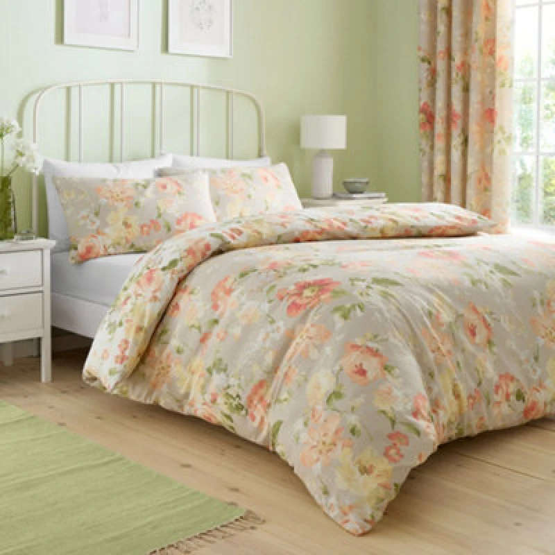 Image of Dreams & Drapes Flourette Watercolour Floral Duvet Cover Bedding Set Natural