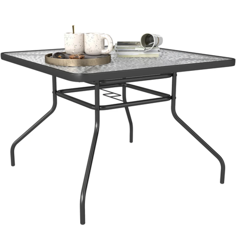 Image of Outsunny Square Patio Table, Glass Top Garden Dining Table 100 x 100cm, Black 84B-661V01BK