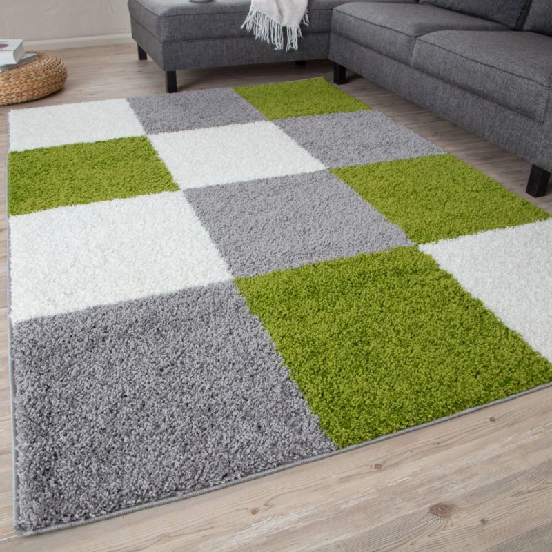 Image of THE RUGS Fluffy & Soft Shaggy Rugs Living Room Rug in Green - Elegant Geometric Design Carpets For Bedrooms & Kitchen 381 Size: 160cm x 230cm Gr