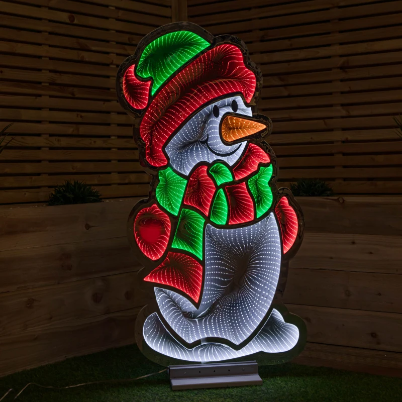 Image of 4ft (1.2m) Tall Standing Light up Snowman Infinity Christmas Decoration with Multi-Coloured LEDs