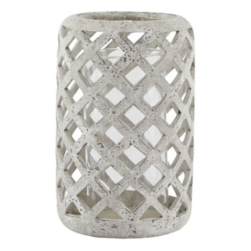 Image of Love Lace Large Grey Stone Effect Hurricane Lantern Grey