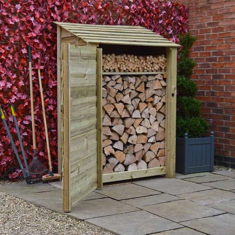 Image of Rutland County Garden Furniture Ltd Greetham 6ft Log Store with Doors & Kindling Shelf, Green Green Unisex
