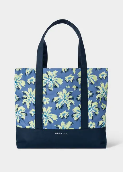 Image of Ps Paul Smith Women'S Blue 'Palmera' Recycled-Polyester Tote Bag