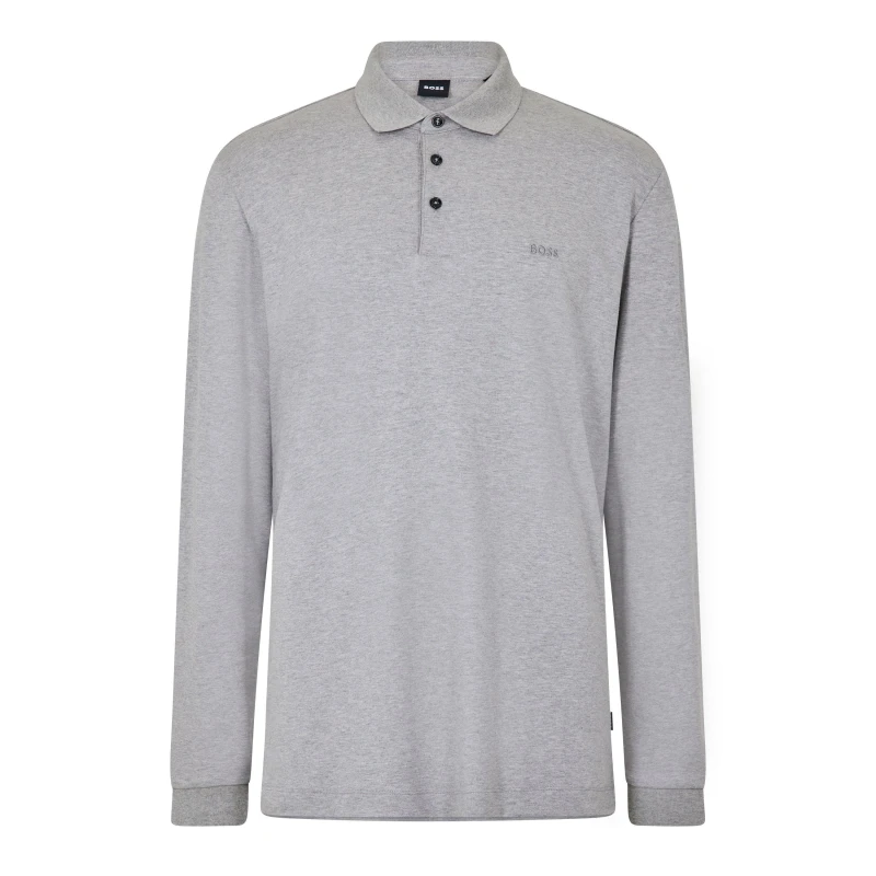 Image of Boss Pado 30 Long-Sleeve Polo Shirt Silver male S