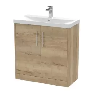 Image of Hudson Reed Juno 800mm Floor Standing 2 Door Vanity & Thin-Edge Basin - Autumn Oak