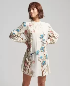 Image of Superdry High Neck Embroidered Mini Dress