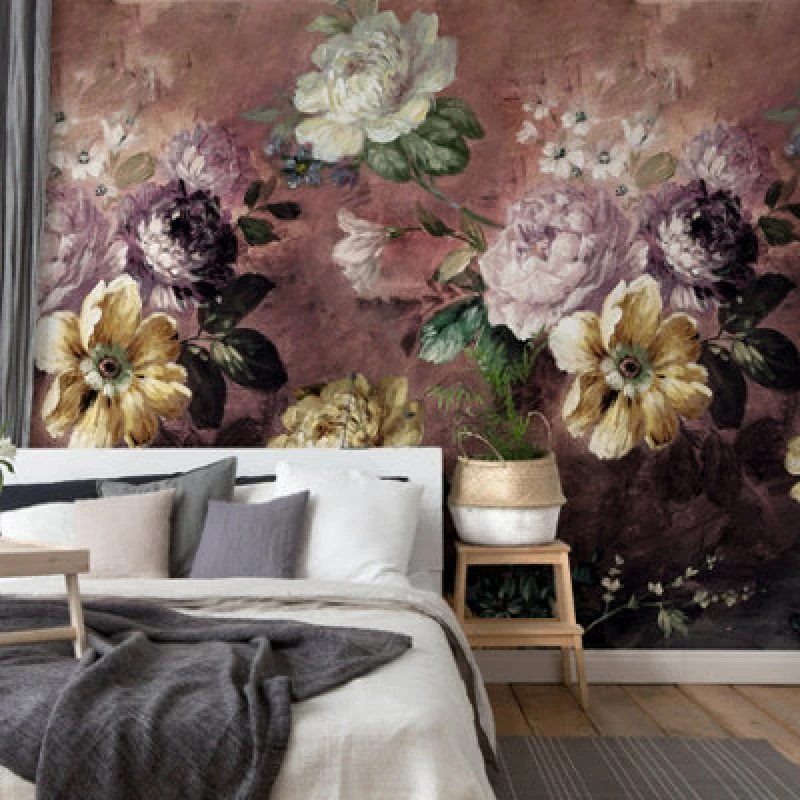 Image of Grandeco Painted Flowers Repeatable Wallpaper Mural 159 x 280cm Purple unisex