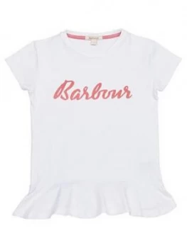 Image of Barbour Girls Rebecca Frill Hem T-Shirt - White, Size Age: 8-9 Years, Women