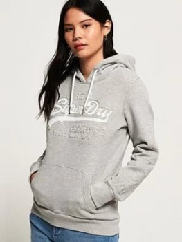 Image of Superdry Vintage Logo Linear Embossed Hoodie - Light Grey , Light Grey, Size 6, Women