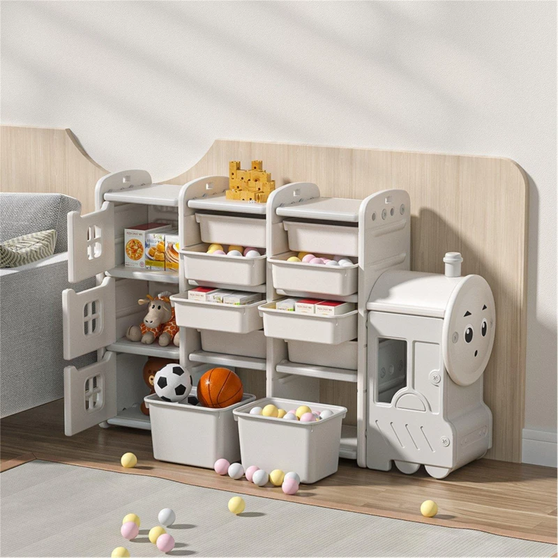 Image of KIDKID Cute Train Shape Toys Storage Rack for Kids Grey unisex One size