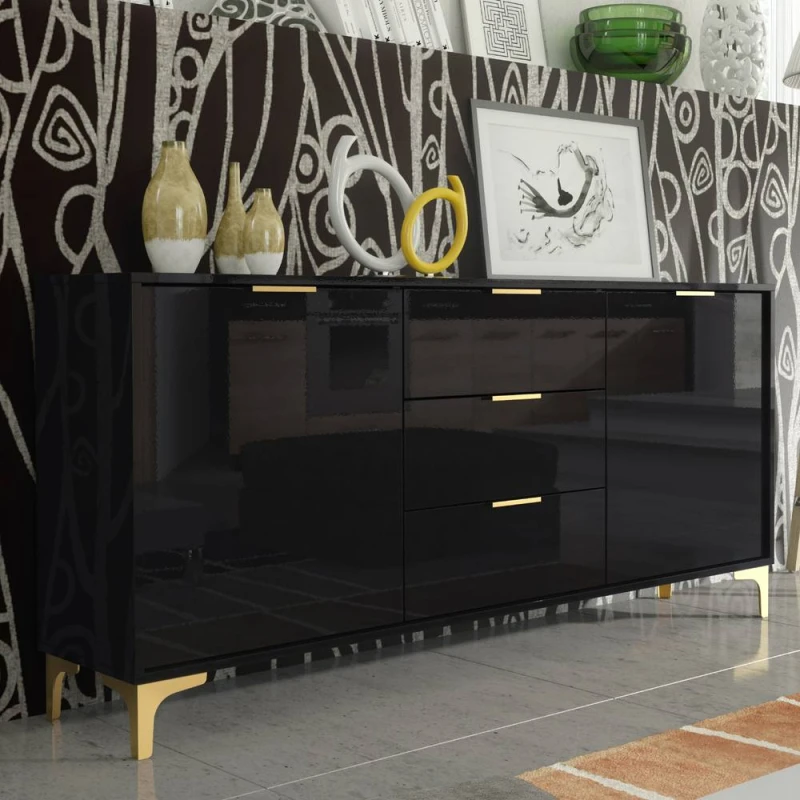 Image of Creative Furniture Goldline Gloss Sideboard 140cm - Glossy Black Unisex