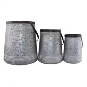 Image of Set of 3 Bucket Style Metal Planters