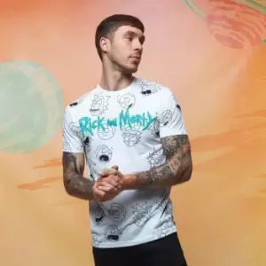 Image of Rick & Morty Faces Sublimated T-Shirt - White - XXL