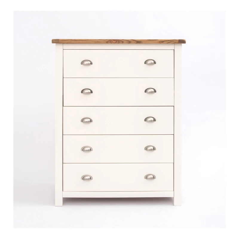 Image of Cabinet Bits Lovere 5 Drawer Chest of Drawers Chrome Cup Handle in Off-White Off-White Unisex
