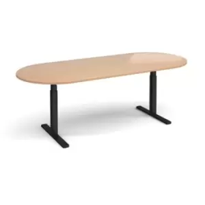 Image of Elev8 Touch radial end boardroom table 2400mm x 1000mm - Black frame and beech top