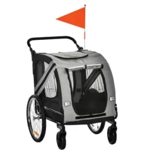 Image of Pawhut 2-in-1 Dog Bike Trailer W/ Universal Wheel Reflector & Flag - Grey