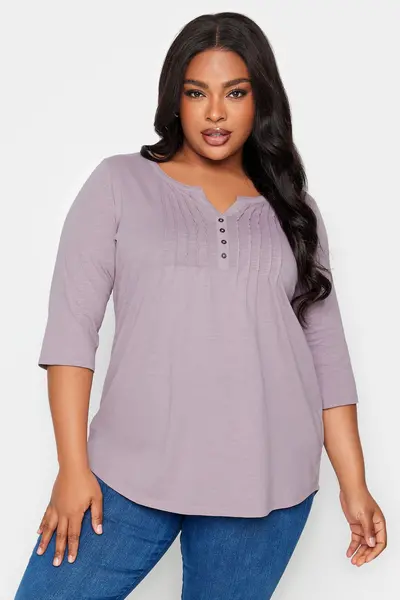 Image of Yours Henley T-Shirt Pale Lilac
