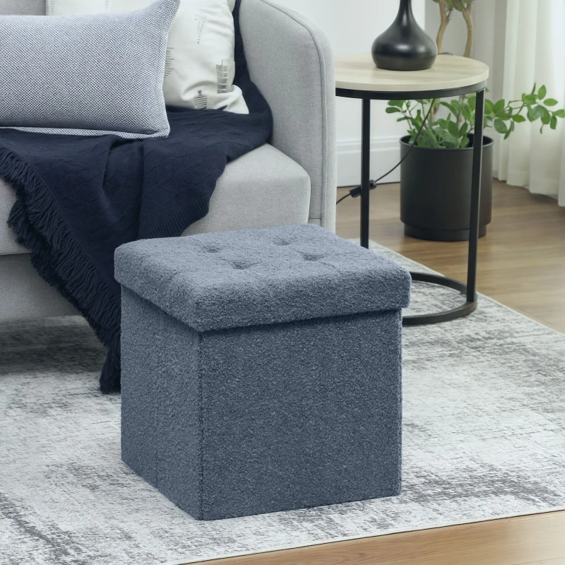 Image of HOMCOM HOMCOM Foldable 37.6L Storage Ottoman, Sherpa Fleece Ottoman Storage Box in Blue Blue One Size Unisex 5063603271265