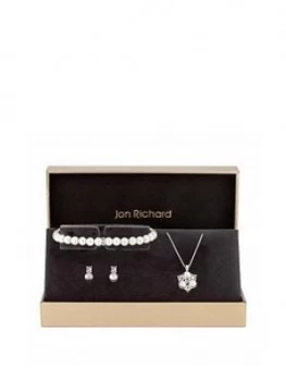 Image of Jon Richard Silver Plated Clear Crystal Pearl And Crystal Cluster Trio - Gift Boxed