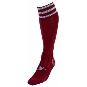 Image of Precision 3 Stripe Pro Football Socks Junior UK 3-6 Maroon/White