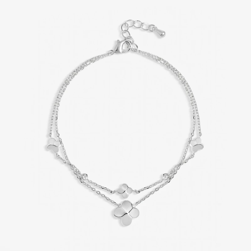 Image of Inicio Silver Plated Station Clover Bracelet - Gift Pouch Chain Bracelets One Size Silver 73783511000