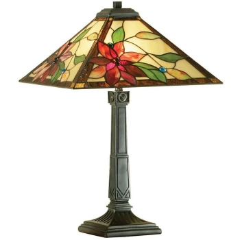 Image of Interiors Lelani - 2 Light Medium Table Lamp Dark Bronze, Tiffany Glass, E27