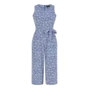 Image of Mela London Blue Ditsy Floral Print Culotte Jumpsuit - Blue