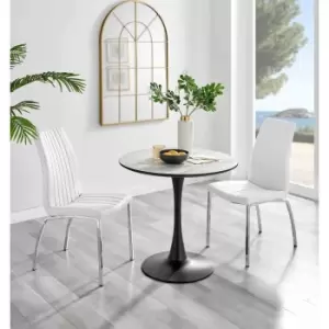 Image of Furniture Box Elina White Marble Effect Round Dining Table and 2 White Isco Chairs