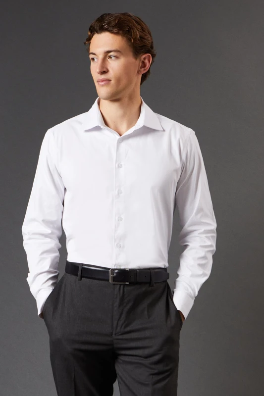 Image of Burton Mens White Easy Iron Oxford Slim Fit Long Sleeve Shirt White 16.5 in Male BBB05255