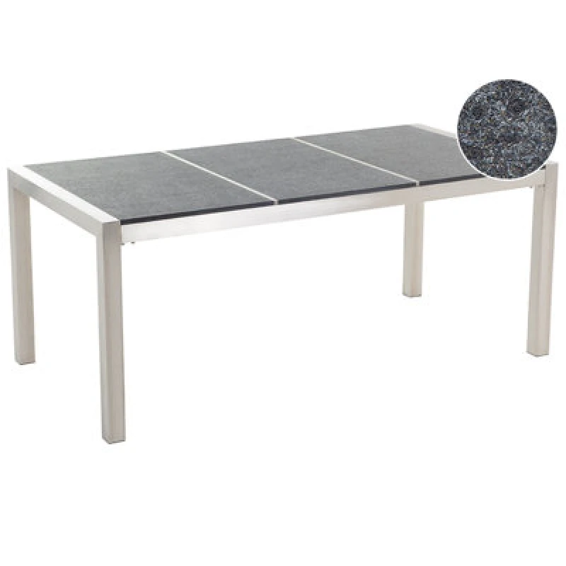Image of BELIANI Garden Dining Table Grey and Silver Granite Table Top Stainless Steel Legs Outdoor Resistances 6 Seater 180 x 90 x 74cm GROSSETO 12390