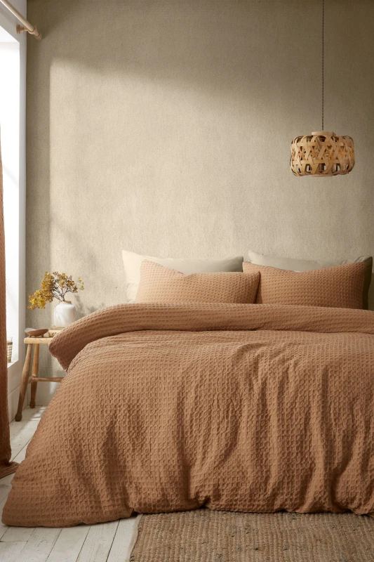 Image of Pineapple Elephant Muscat Waffle Duvet Cover Set Caramel WEV7V Unisex Single