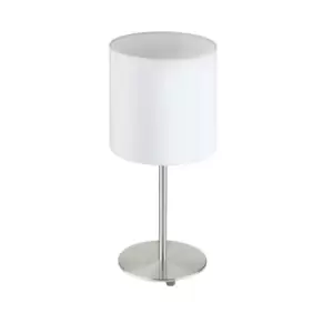 Image of Table Desk Lamp Colour Satin Nickel Steel Shade White Fabric Bulb E27 1x60W