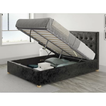 Image of Presley Ottoman Upholstered Bed, Mirazzi Velvet, Black - Ottoman Bed Size Single (90x190)