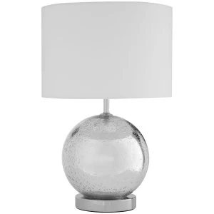 Image of Premier Housewares Naomi Table Lamp Glass / Chrome Fabric Shade / UK Plug