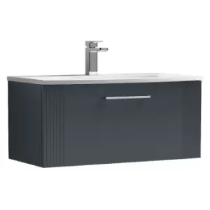 Image of Deco Satin Anthracite 800mm Wall Hung Single Drawer Vanity Unit with 30mm Curved Profile Basin - DPF1496G - Satin Anthracite - Nuie