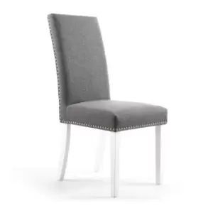 Image of 2 x Shankar Randall Stud Detail Linen Effect Steel Dining Chairs With White Legs