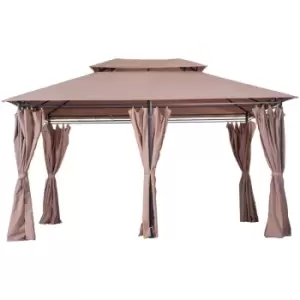 Image of Outsunny 3 x 4m Outdoor 2-Tier Steel Frame Gazebo with Curtains Outdoor Backyard