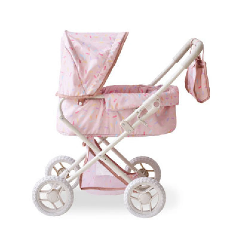 Image of Teamson Kids 2-In-1 Classic Doll Stroller In Beige With Removable Bassinet, Adjustable Canopy, Storage Basket & Bag