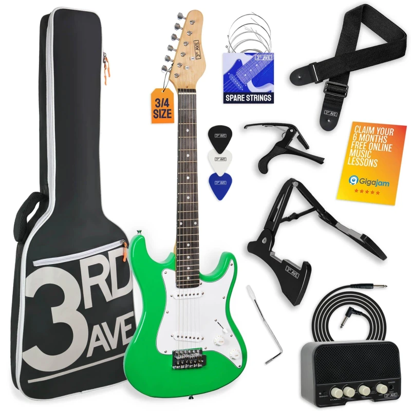 Image of 3rd Avenue three quarter Size Electric Guitar Pack with Amp Green unisex 3/4 Size