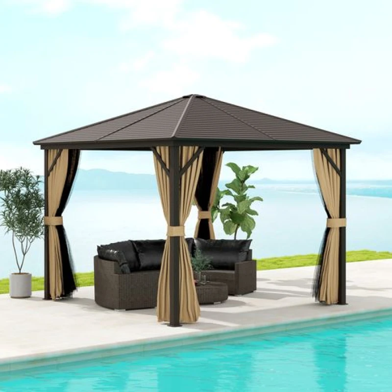 Image of Outsunny 3x3(m) Hardtop Gazebo Outdoor Shelter with Aluminium Frame Brown