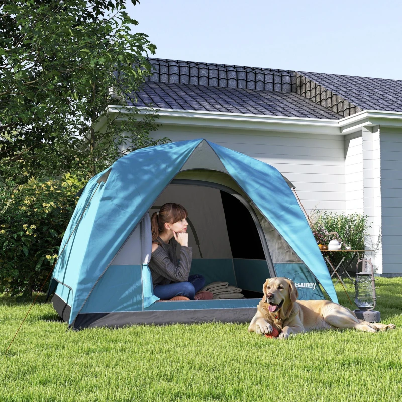 Image of OUTSUNNY 3-4 Person Camping Tent, Waterproof Tent in Blue Blue Unisex
