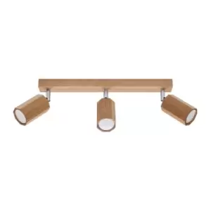 Image of Zeke Oak Octagon Ceiling Spotlight Bar Wood, 3x GU10