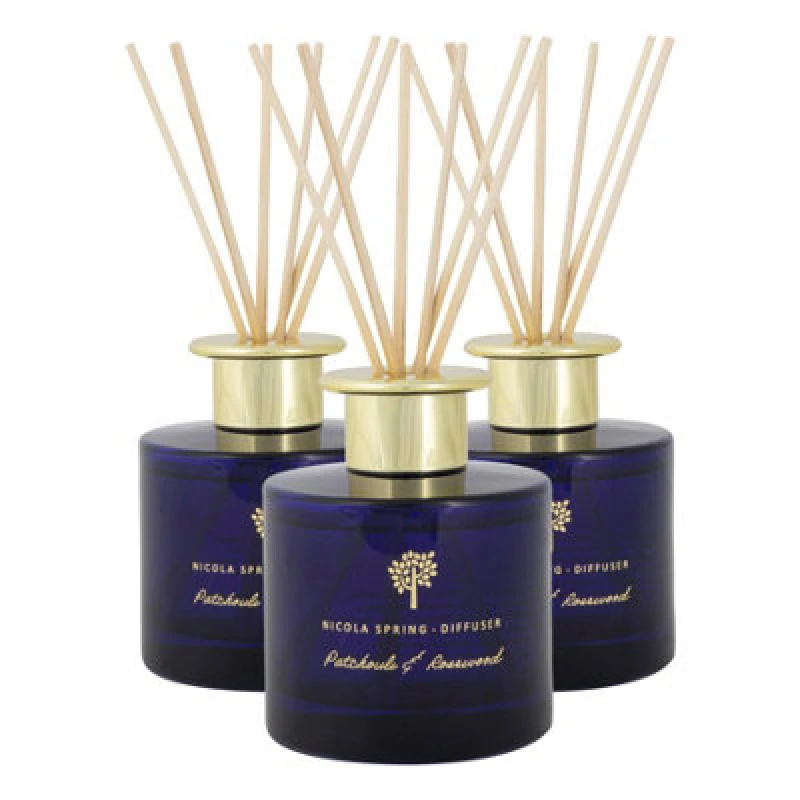 Image of Nicola Spring Reed Diffusers - 200ml - Patchouli & Rosewood - Pack Of 3 - Sweet Creamy Fragrance With 8 Reeds Each Long Lasting
