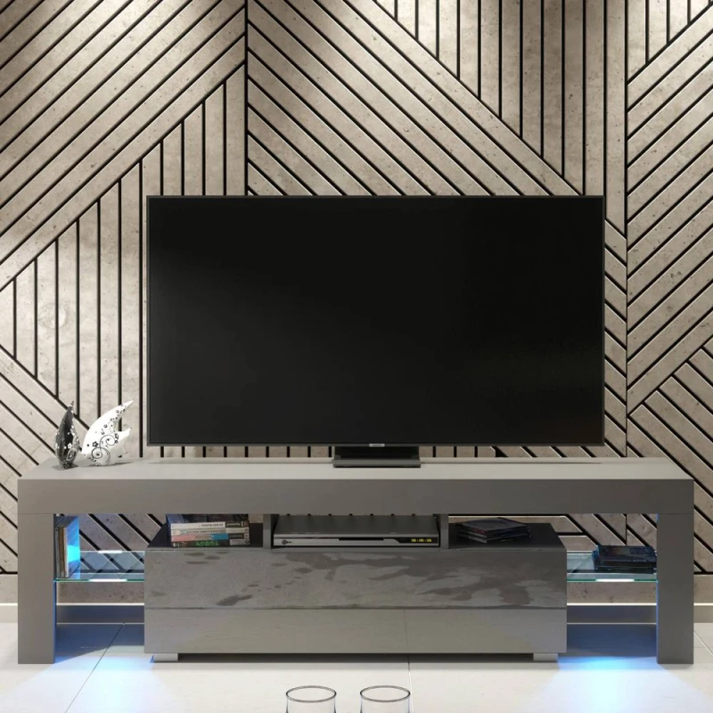 Image of Creative Furniture Aria TV Unit 160cm - Dark Grey with Gloss Doors & LED Lights Dark Grey Unisex
