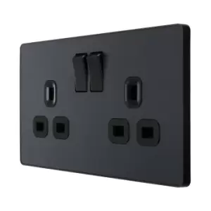 Image of BG Evolve Matt Grey Double Switched 13A Power Socket - PCDMG22B
