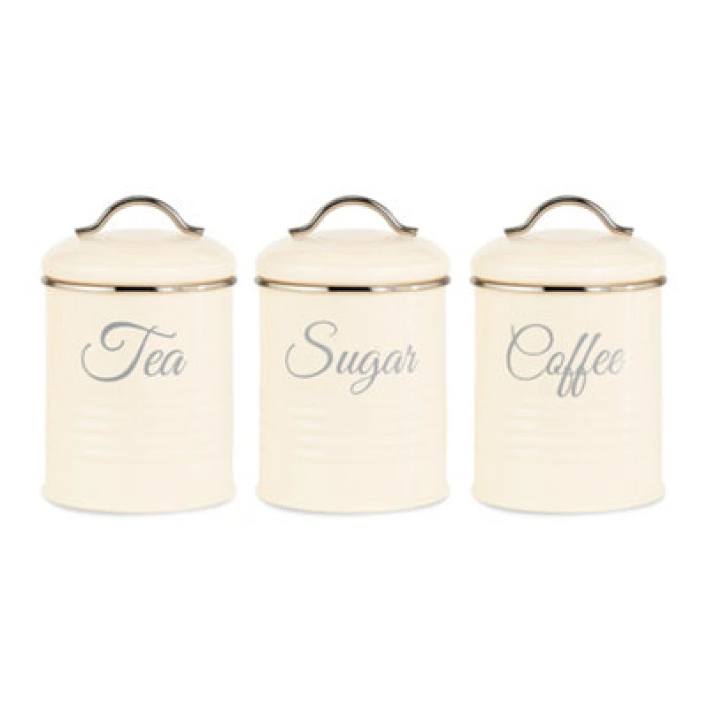 Image of Innoteck Essentials Tea, Coffee, Sugar Set Of 3 Canister In High Gloss Cream