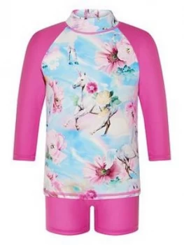 Image of Monsoon Girls Unicorn Rainbow 2 Piece Sunsafe Set - Blue, Size Age: 9-10 Years, Women